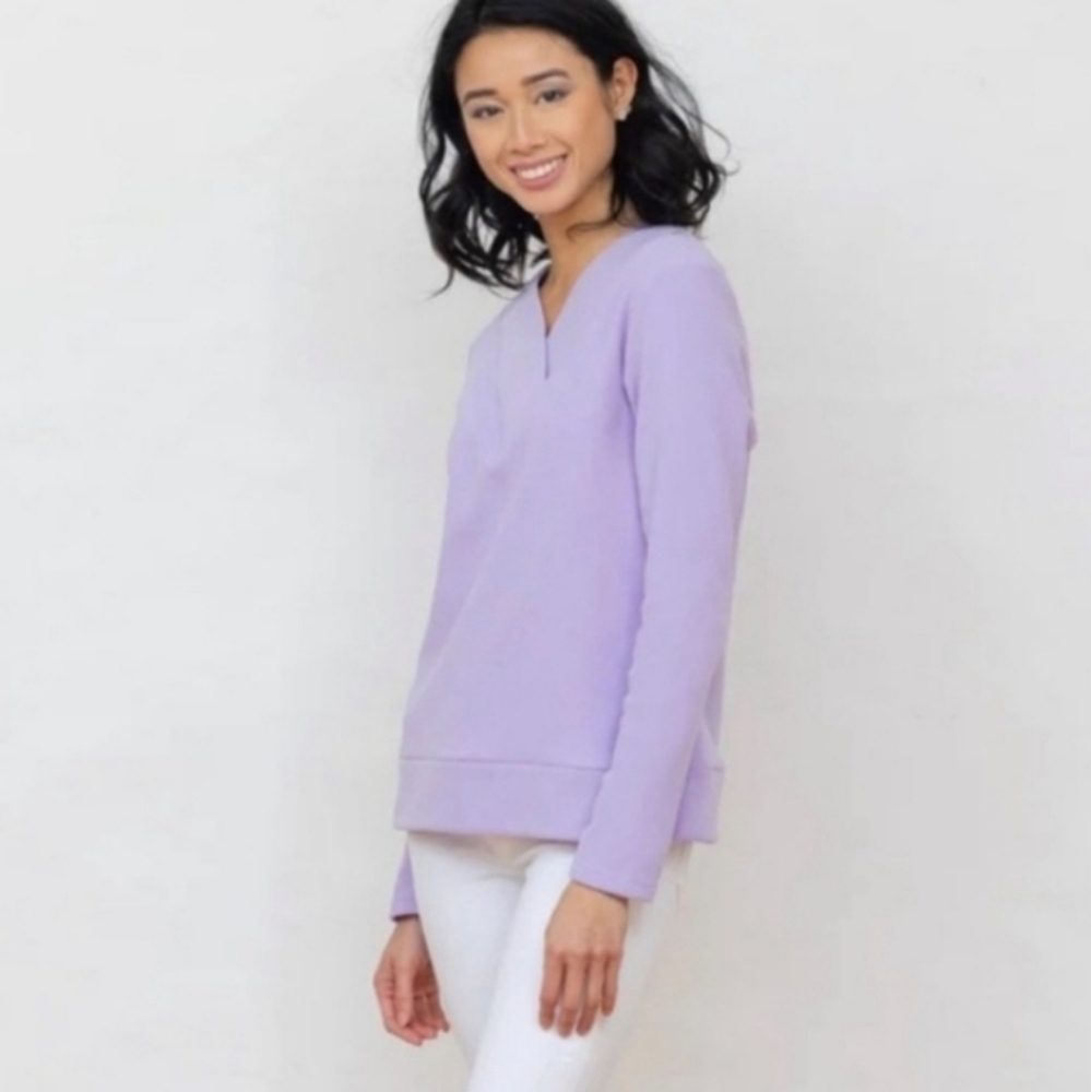 Dudley Stephens Valley Terry Fleece V Neck Sweatshirt Lavender Purple Size XS